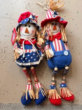 Patriotic Red, White & Blue Scarecrow Doll Pair - Home Accents